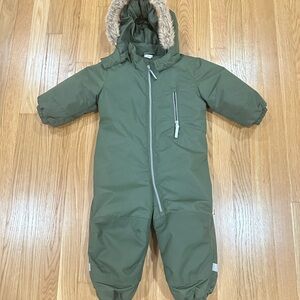 Green Hooded Snowsuit with Fur Trim